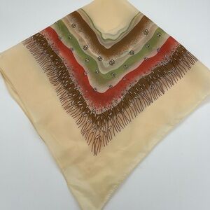 Vintage 1970s Cream Brown Pink Green Butterfly Rain Scarf Water Repellent